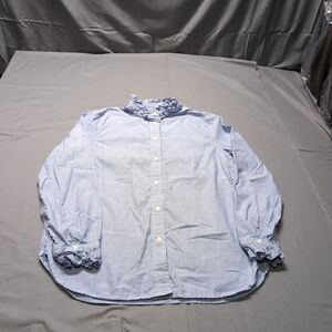 J. Crew Womens Blue Long Sleeve Button Down Shirt Ruffle Collar Stripe Size 10